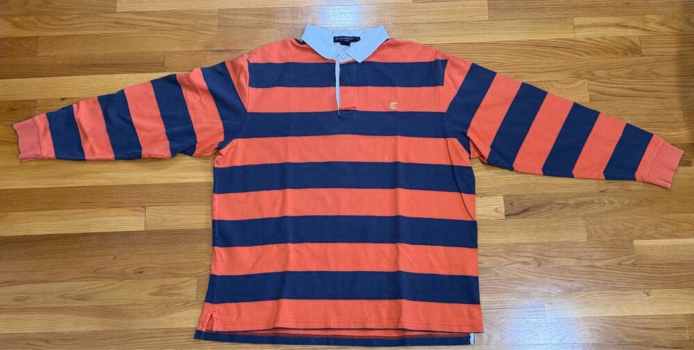 Vintage Daniel Cremieux Rugby Shirt Mens XL Navy Orange Stripe Cotton Y2K